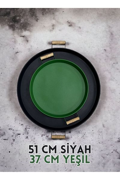 kitchen trend 51 Cm Black 37 Cm Green 2 Piece Metal Round Tray Presentation Tray Tea Coffee Tray
