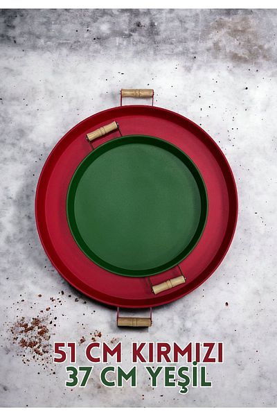 kitchen trend 51 Cm Red 37 Cm Green 2 Piece Metal Round Tray Presentation Tray Tea Coffee Tray