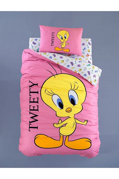 Warner Bross مجموعة غطاء لحاف قطني فردي من Warner Bros Looney Tunes