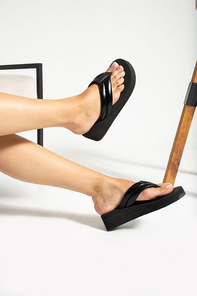 Bermody Σαγιονάρες Nora Black Platform - Τακούνι 4,5 CM, Σαγιονάρες παραλίας