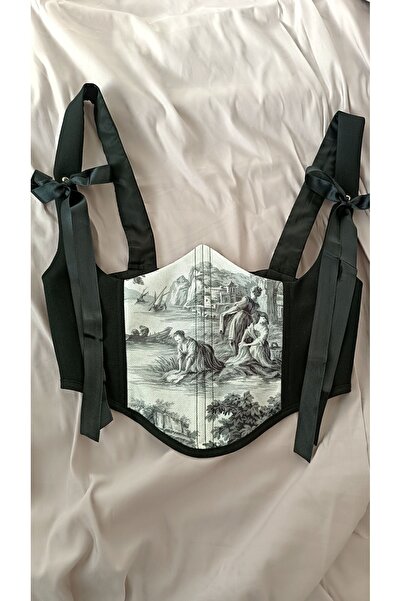 Pinn tekstil Siyah Figür Desenli Bel Korsesi