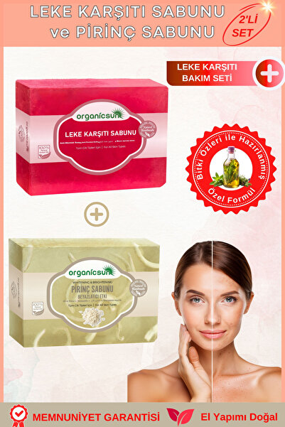 Organicsun 2'li Set Doğal Pirinç Sabunu ve Leke Karşıtı Sabun Yüz Beyazlatma ...