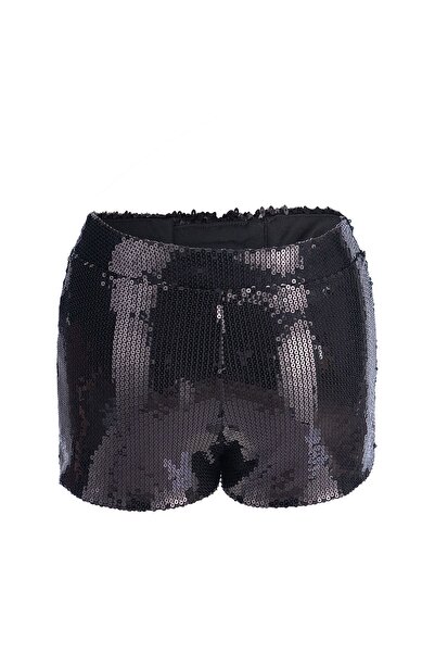 LorraJo Mini Şort Parıltılı Siyah Payetli , Kuşgözü Detaylı - Bağcıklı Ve Cesur Tasarım