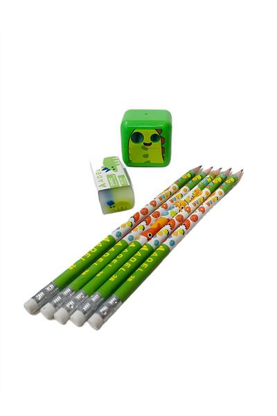 MLS KURUMSAL 7-piece Dinosaur Patterned Adel Stationery Set - Pencil, Eraser and Pencil Sharpener