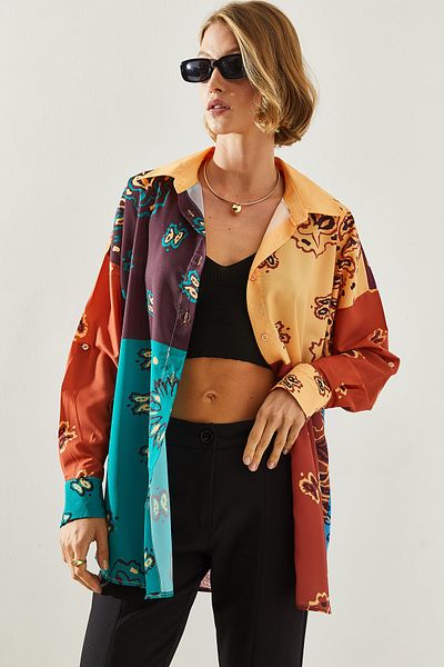 Bianco Lucci Cămașă oversize din viscoză cu model pentru femei - cu mânecă lungă, 21463 60251740