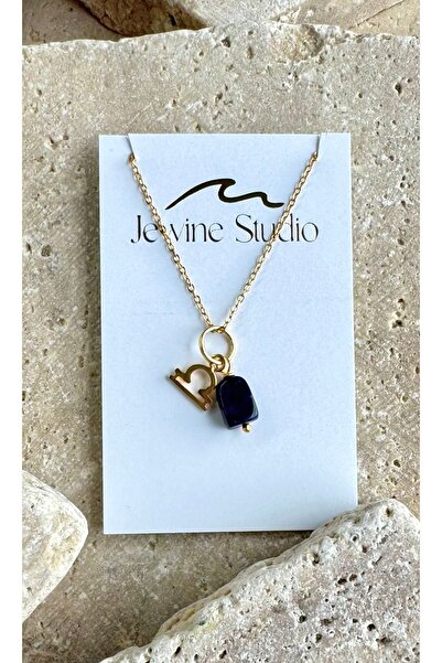 jewine studio قلادة من الفولاذ مع رمز برج الميزان واللازورد الطبيعي