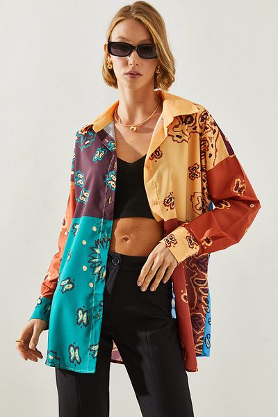 Bianco Lucci Cămașă oversize din viscoză cu model pentru femei - cu mânecă lungă, 21463 60251740
