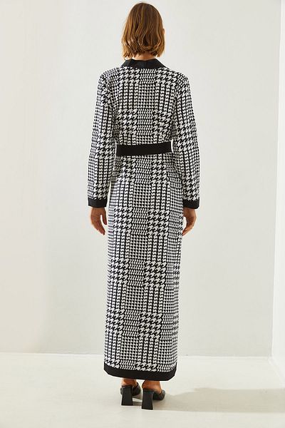 Bianco Lucci Dámské kimono s dlouhým vzorem – s páskem, se vzorem Houndstooth 20447 60251749