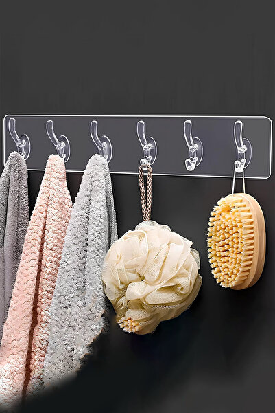 Genel Markalar Yapışkanlı Şeffaf Duvar Askısı 5'li Mutfak Banyo Eşyaları Askılığı Duvar Kancası Düzenleyici