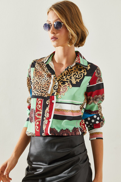 Bianco Lucci Γυναικείο πουκάμισο με στάμπα σατέν - μακρυμάνικο, 181149 60251739