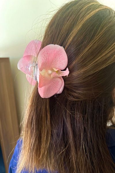 alsaccessories Cataramă pentru femei de culoare roz model orhidee, clemă de păr, accesoriu de păr