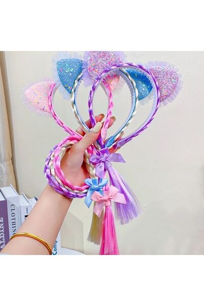 Meyra Accessories Sevimli Kız Cocuk Elsalı Örgülü Işıklı Taç
