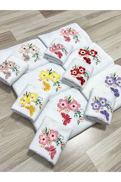 AYHANHOME Σετ πετσετών κουζίνας 3d Butterfly Embroidered Velvet Mother-Red Dowry 6 τμχ 50x90 πρόσωπο χεριών & 6 τμχ 30x50 σετ πετσετών κουζίνας