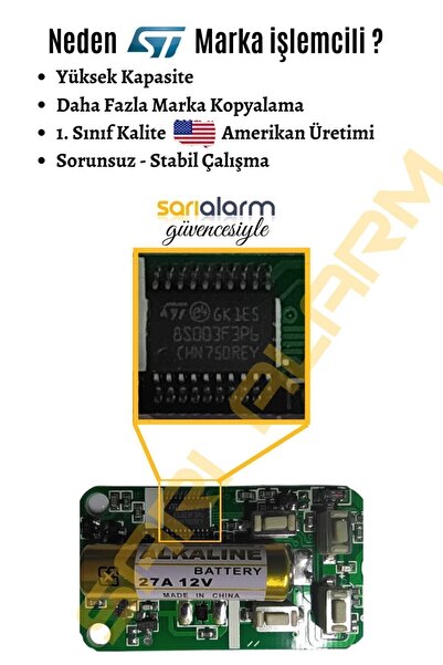 sarıalarm Universal Akıllı Öğrenebilen Garaj Kepenk Otopark Kumandası 433 Mhz ( 1. Kalite - St Işlemcili )