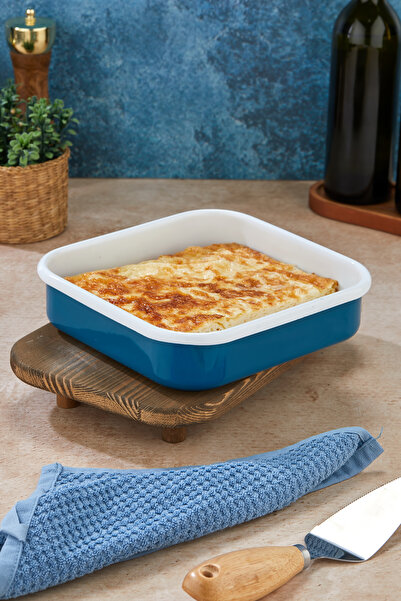 Miningaa 22 x 22 Cm Özel Tasarım Emaye Fırın Tepsisi  Yanmaz İz Bırakmaz Kare...