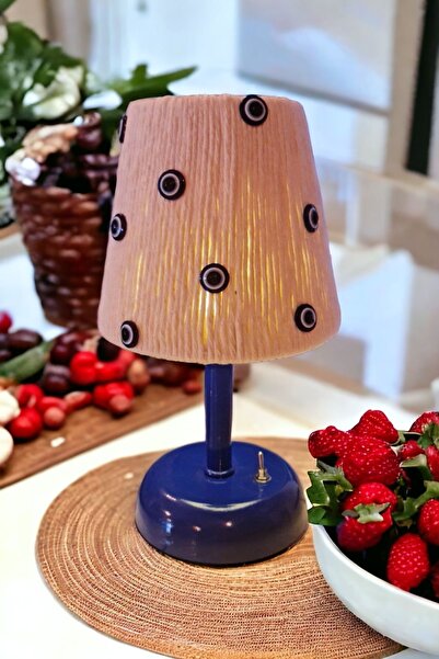 Bubihome Makrome Abajur , Nazar Boncuğu Detaylı Masa Lambası, Kablosuz Pilli Abajur