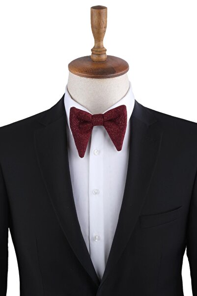 Kravatkolik Claret Red Glitter Large Groom's Suit Bow Tie P1702