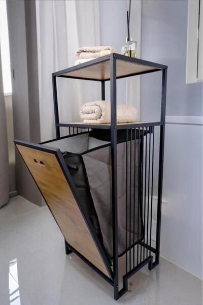 Digithome Metal Kirli Sepetli 2 Raflı Çok Amaçlı Banyo Düzenleyici Raf Organizer Siyah – Mrs-003 C1-