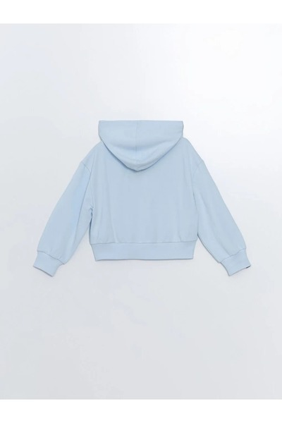 LC Waikiki LCW Kids Açık Mavi Kapüşonlu Baskılı Uzun Kollu Kız Çocuk Fermuarlı Sweatshirt