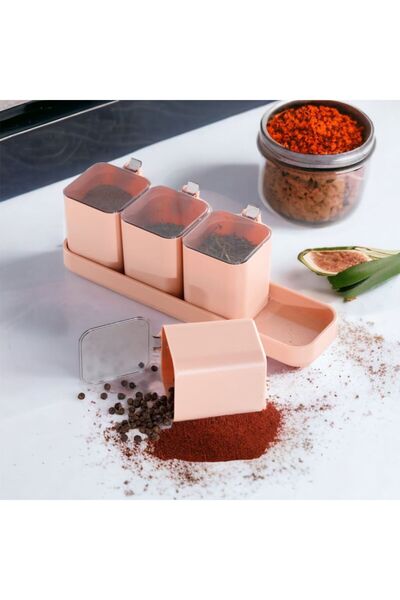 QEN PLASTİK QEN PLASTIK 4 LÜ MİNİ KAPAKLI BAHARATLIK (PEMBE)