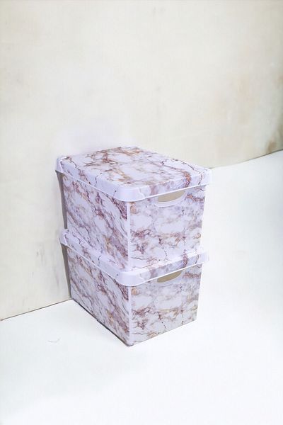QUTU Style Box Marble Plastic Decorative Box Set - 2x 20 Liters