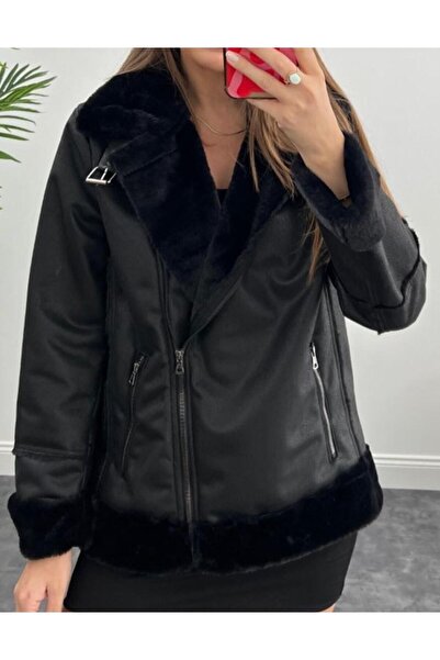 ZF BUTİK Içi Komple Kürklü Biker Hafif Mont