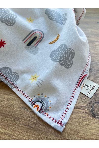 Fox&Sky 100% Organic Cotton Embroidered Baby Flannel Blanket – White/Red (80X120 cm)