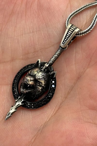 cheetahquality Kurt Kılıcı 925 Ayar Gümüş Özel Yapım Erkek Kolyesi