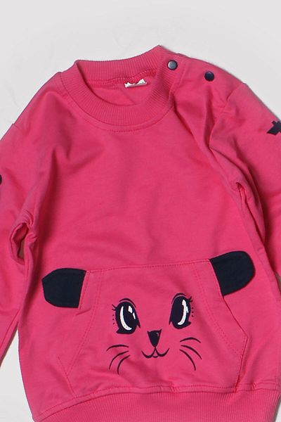 Peki Baby Newborn Kids Girls Seasonal Two Thread 100% Cotton Sweet Cat Printed Kangaroo Pocket Set 14506