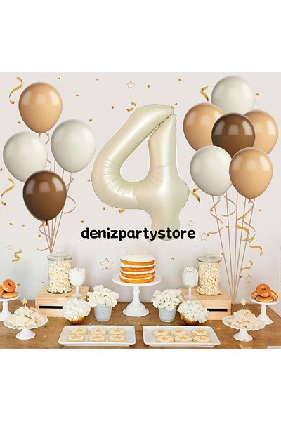 Deniz Party Store CREAM 4 AGE FOIL 4 SEA SAND 4 TEN 2 BROWN BALLON SET