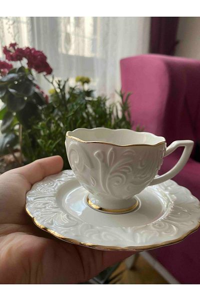 İpek 6-Person Cream Gold Turkish Coffee Cup