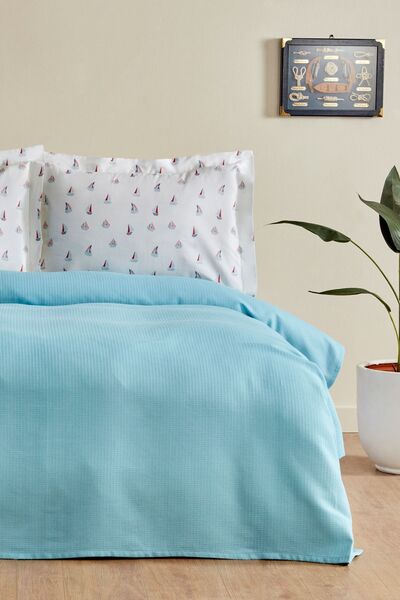 Karaca Home Joy Sail Turquoise Double 100% Cotton Pique Set