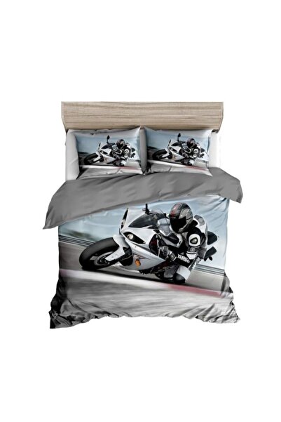 Elmas Dizayn 160*240 سم. طقم غطاء لحاف فردي من الساتان والقطن - دراجة نارية ر...