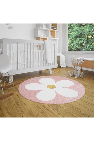 Evmila Kaymaz Taban Makine De Yıkanabilir Yuvarlak Çocuk Halısı