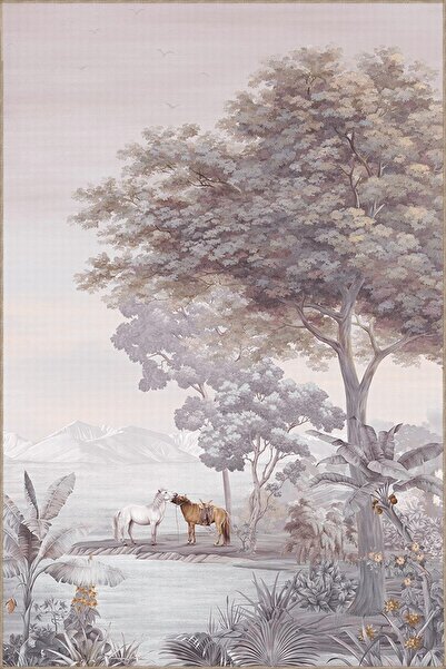 Rugs Modern Halı Goblen Tasarım Göl Ağaçlar ve At Desenli Vintage Dekoratif H...