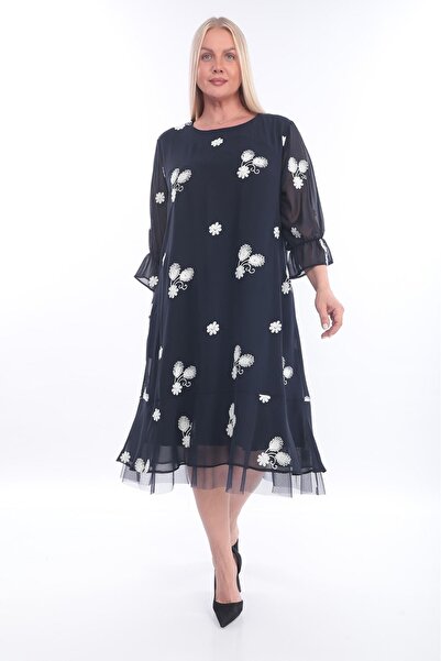 etselements Γυναικείο φλοράλ κέντημα με κεντημένο σιφόν φόρεμα με επένδυση μεγάλου μεγέθους