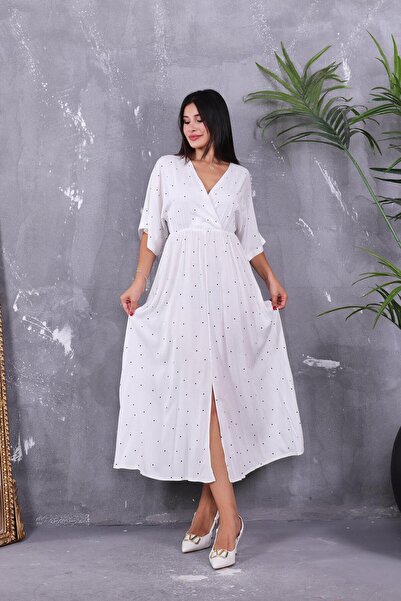 ZEYWEAR Double Breasted Collar Polka Dot Elastic Waist Dress