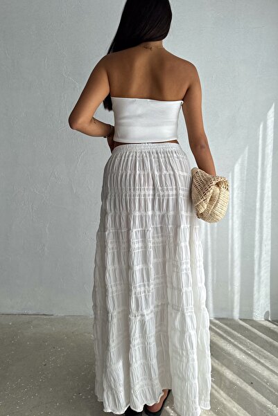 FEMELLE White long Women's Skirt - Elastic Waist and Slit