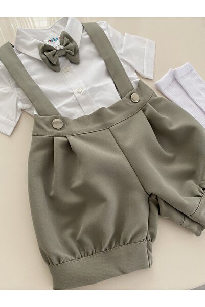 tubibebe 4'lü Gri Şort Salopet Gömlek Papyon Çorap Takım