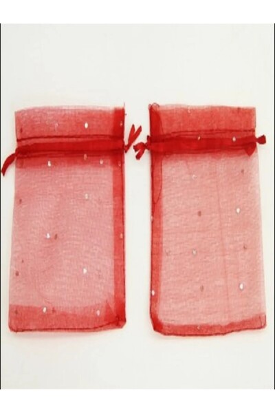 esdekor 18x12,5cm Kırmızı Kumaş İpli Tül Kese Simli Takı İçin Hıdrellez Büyük Boy 1 Adet