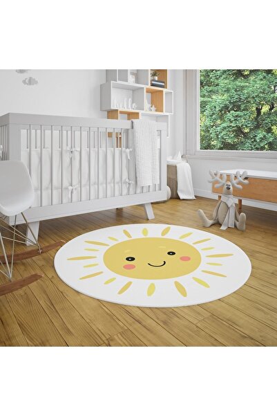 Evmila Kaymaz Taban Makine De Yıkanabilir Yuvarlak Çocuk Halısı