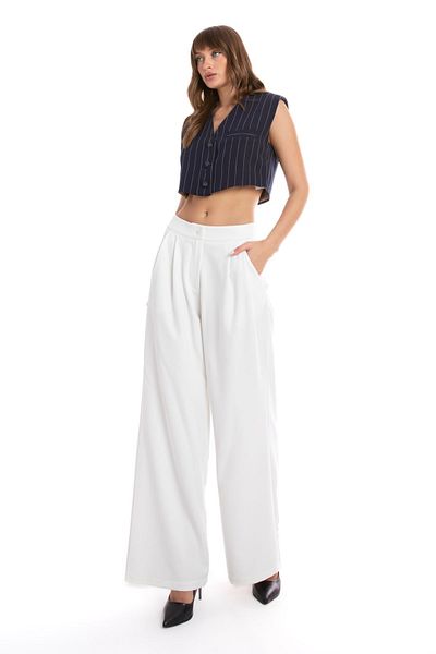 ONE8 Pleat Detailed Loose Cut Trousers with Side Pockets Off White (NO SHOW INSIDE)