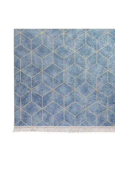 In House Soft Velvet Turkish Rectangular Door & Bath Mat - Blue - 60x40 cm