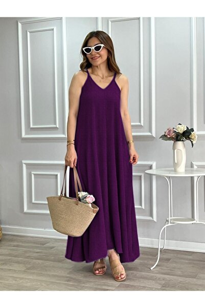 ORZUQLIFE Rochie lungă violetă din țesătură Aerobin cu curea reglabilă