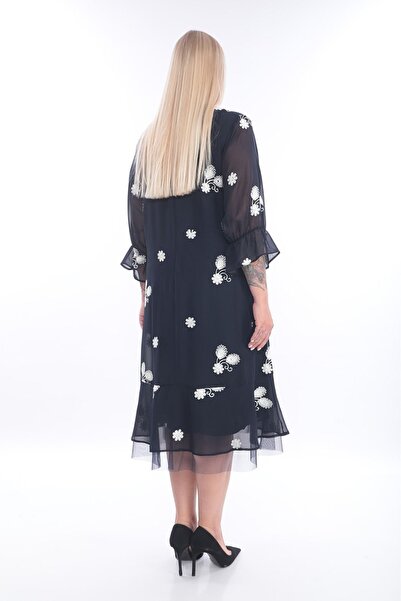 etselements Γυναικείο φλοράλ κέντημα με κεντημένο σιφόν φόρεμα με επένδυση μεγάλου μεγέθους