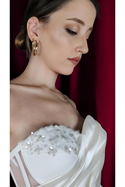 DADUCOLLECTİON Beyaz mini kabarık elbise