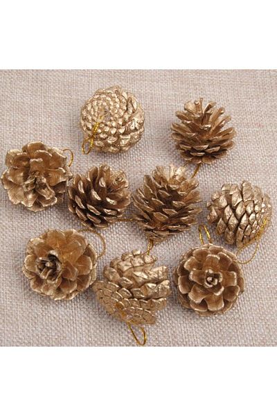 MELLİFLUOUS Pinecone New Year's Gifts Christmas Pine Tree Ornament Gold Color 4-6 Cm 9-Piece