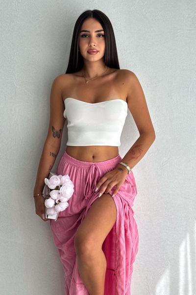 FEMELLE Pink long Women's Skirt - Elastic Waist and Slit