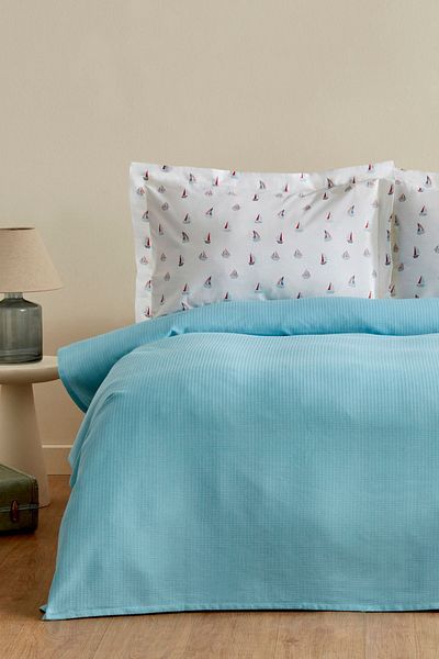 Karaca Home Joy Sail Turquoise Double 100% Cotton Pique Set