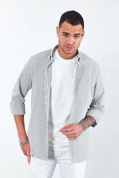 Manche Men's Striped Khaki Shirt - Seersucker Me23s112237